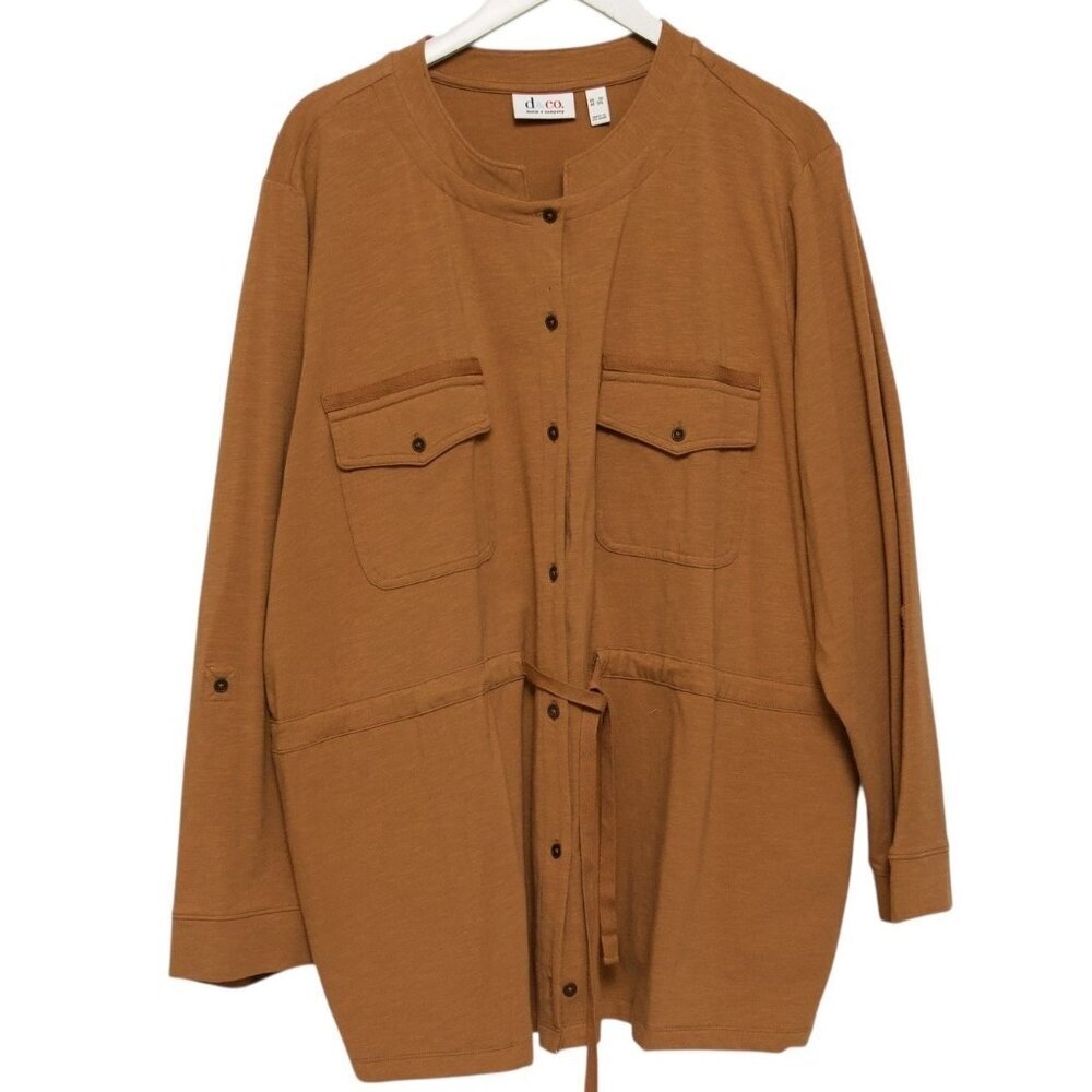 Denim & Co. Utility Jacket Plus Size 3X Stretch Knit Brown Casual Womens